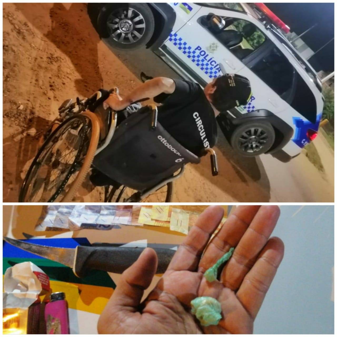 Com drogas na cueca e faca amolada, cadeirante é abordado pela polícia circulando pelas ruas na madrugada