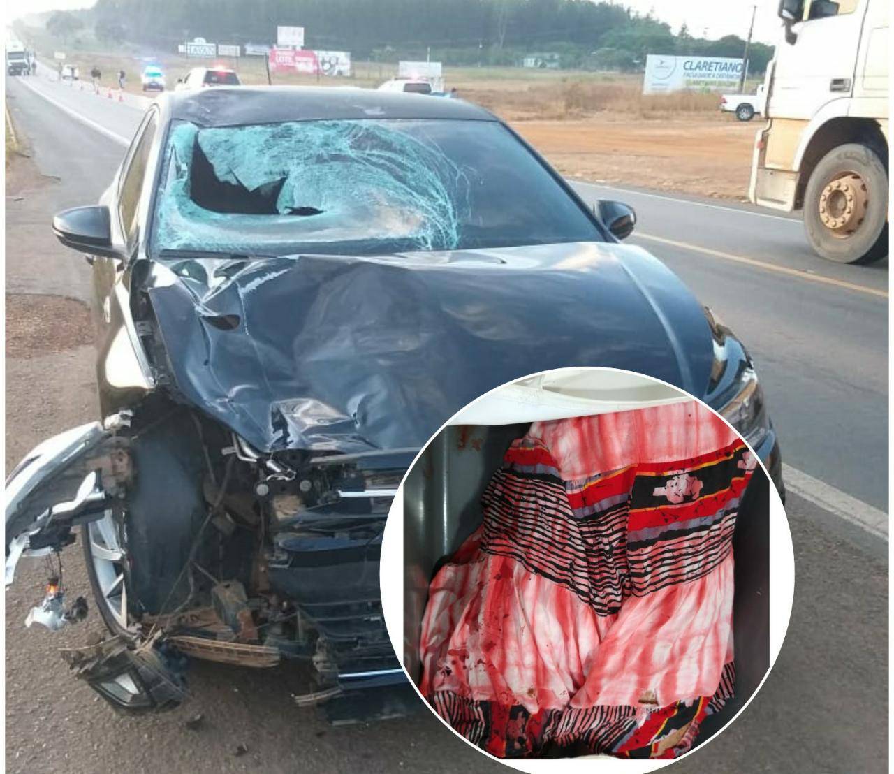 Com a Bíblia nas mãos e levantando os braços, mulher entra na pista da BR 364, é atingida por carro e morre na hora
