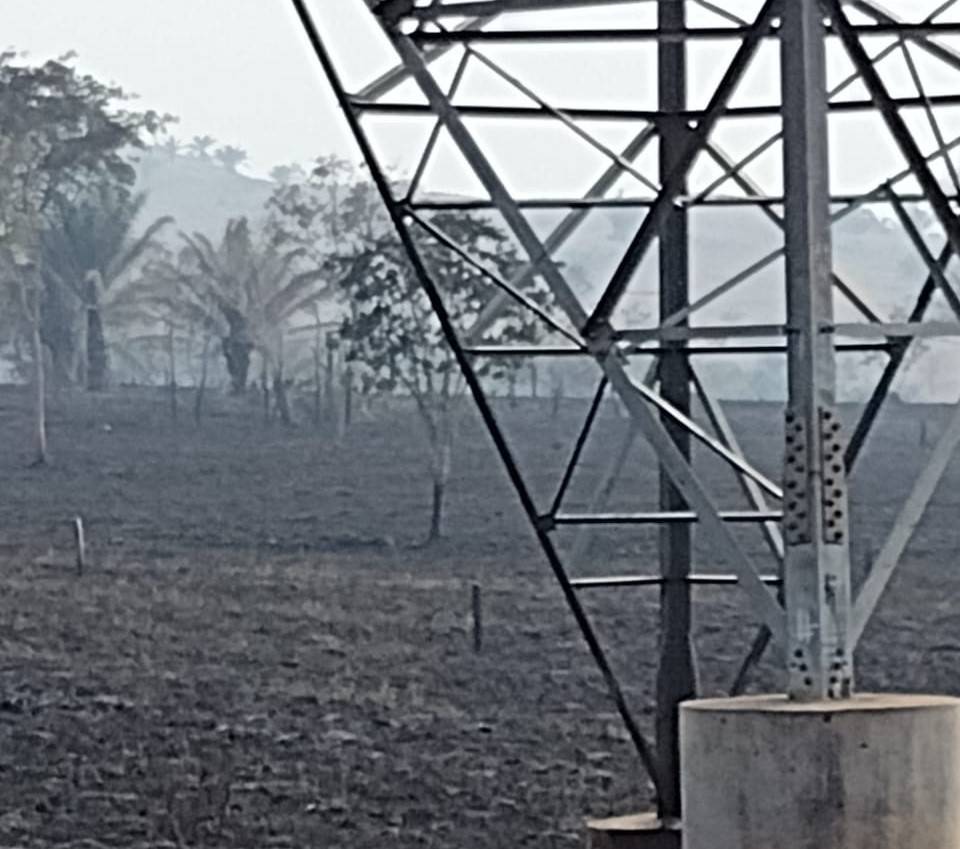VÍDEO: poste de madeira cai, causa incêndio, destrói pastagens e produtor rural de Corumbiara registra ocorrência contra Energisa