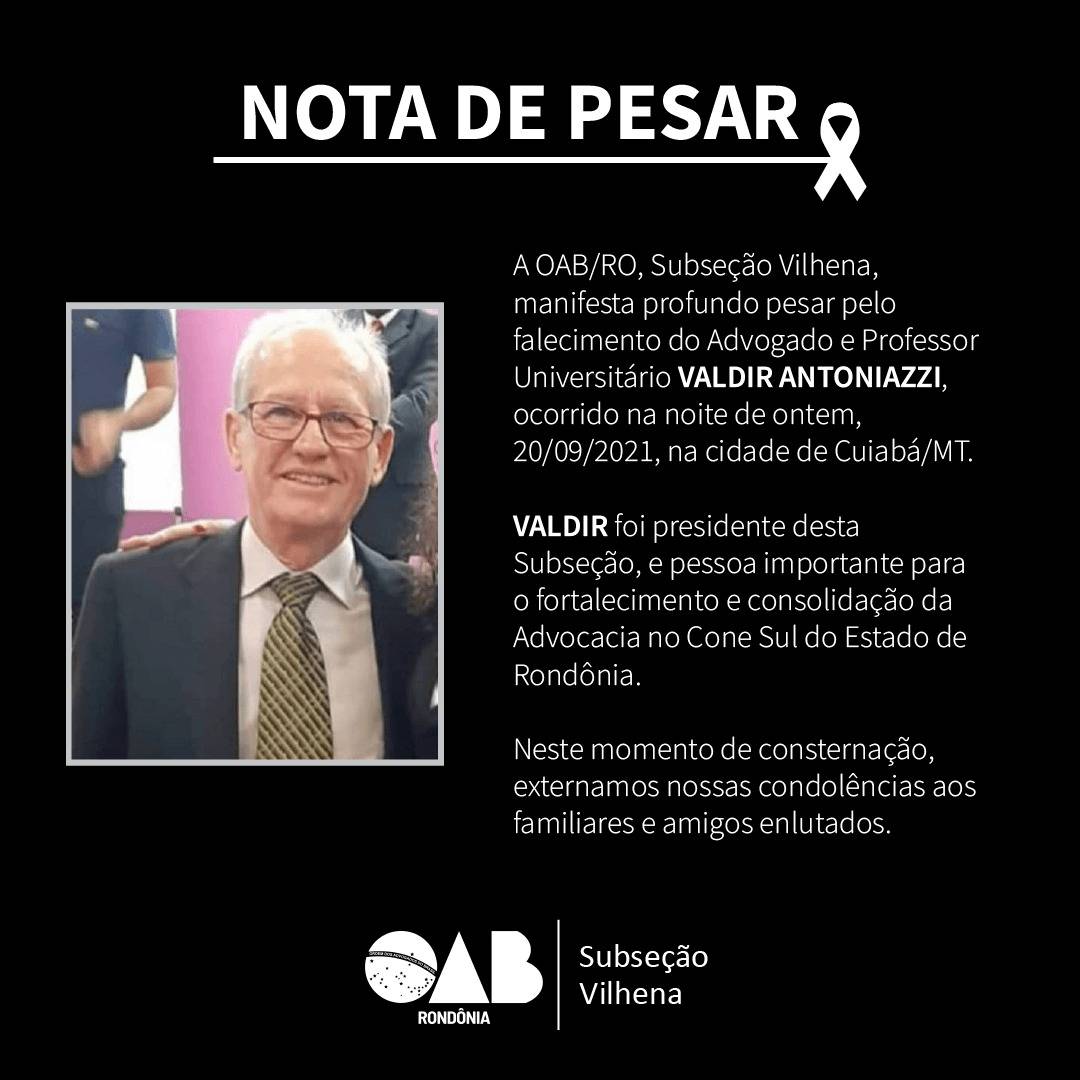 Corpo de advogado vilhenense que morreu aos 68 anos em Cuiabá será velado na Capela Mortuária; OAB emite nota de pesar