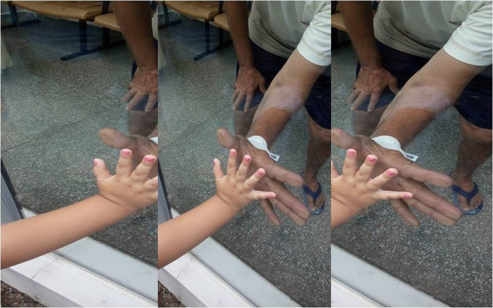 Enfermeira flagra momento emocionante em que menina de 05 anos tenta tocar avô pelo vidro de “Enfermaria Covid”, em Vilhena