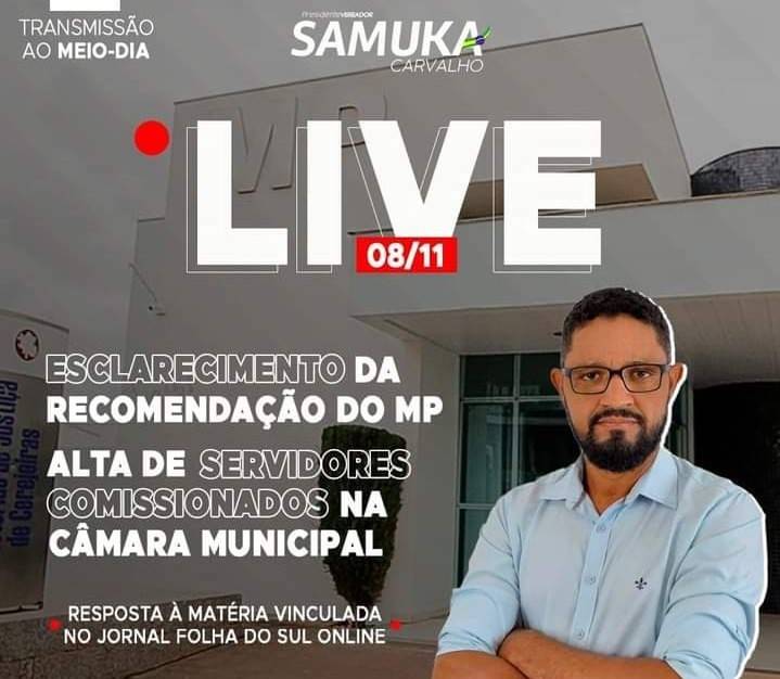Na mira do Ministério Público, presidente da Câmara de Vereadores de Cerejeiras anuncia live para dar “resposta” a reportagem da FOLHA