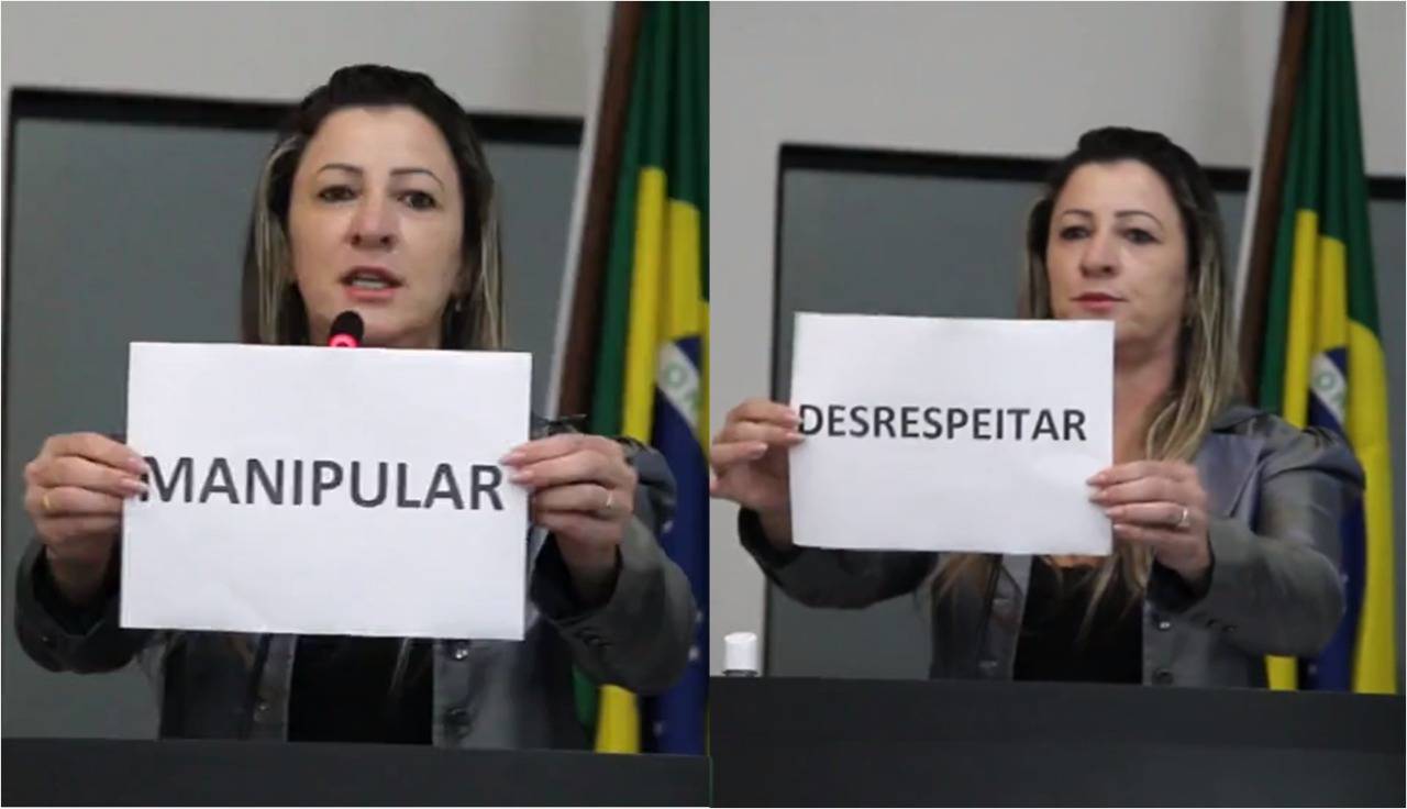 Usando cartazes, vereadora defende rateio do Fundeb entre professores e dispara contra prefeito e secretária de Educação