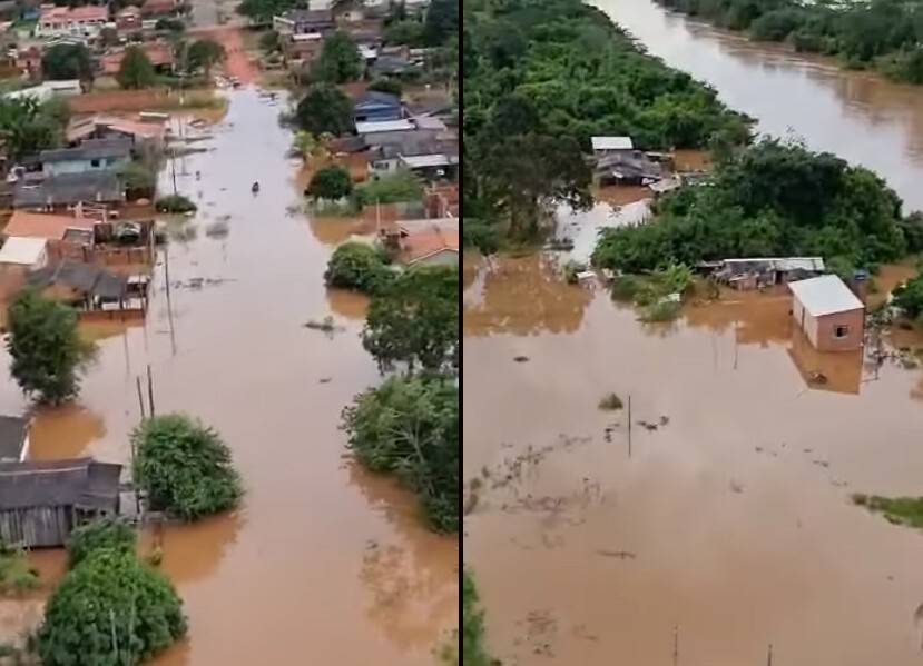 VÍDEO: rios transbordam e inundam casas em Pimenta Bueno; quase 200 pessoas estão desabrigadas