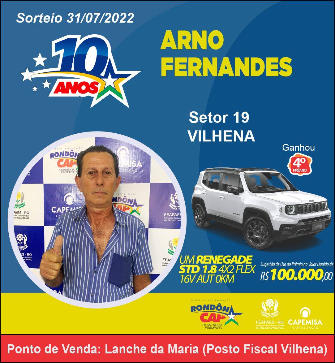 Trabalhador vilhenense fatura Jeep Renegade zero quilômetro avaliado em R$ 100 mil no sorteio do Rondoncap