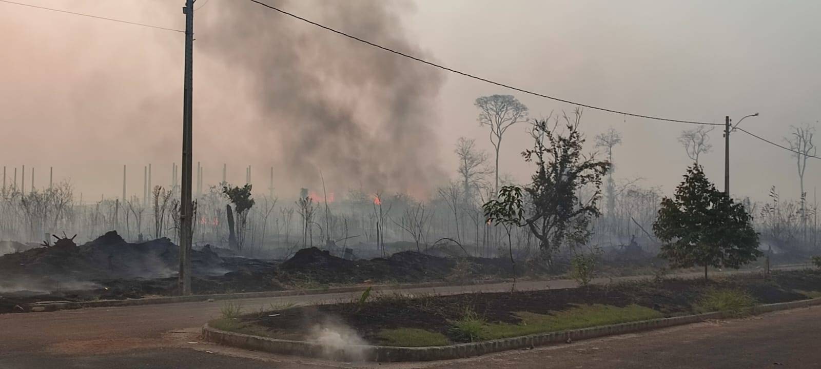 FOTOS E VÍDEOS: incêndio aparentemente criminoso provoca devastação ambiental entre dois bairros de Vilhena e mobiliza Bombeiros