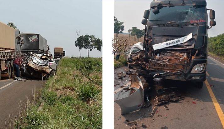 Acidente violento na BR 364, entre Vilhena e Pimenta Bueno, envolveu carretas e ônibus e deixou policial militar preso a ferragens