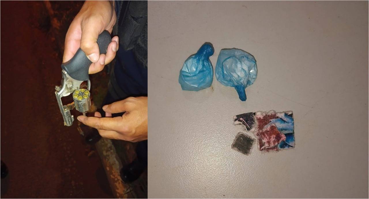 Com drogas, casal acaba preso pela Polícia Militar após perseguição e tentativa de se livrar de revólver