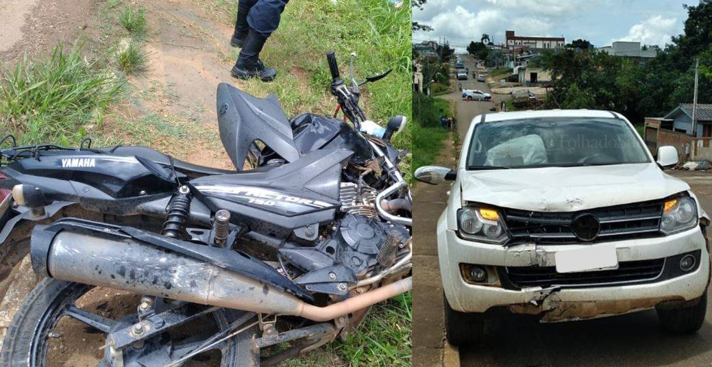 Acidente envolvendo moto, motoneta e picape deixa criança ferida e homem em estado grave na cidade de Colorado do Oeste