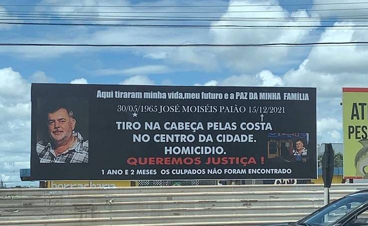 Painel instalado numa das avenidas mais movimentadas de Vilhena cobra solução sobre assassinato de grande empresário na cidade