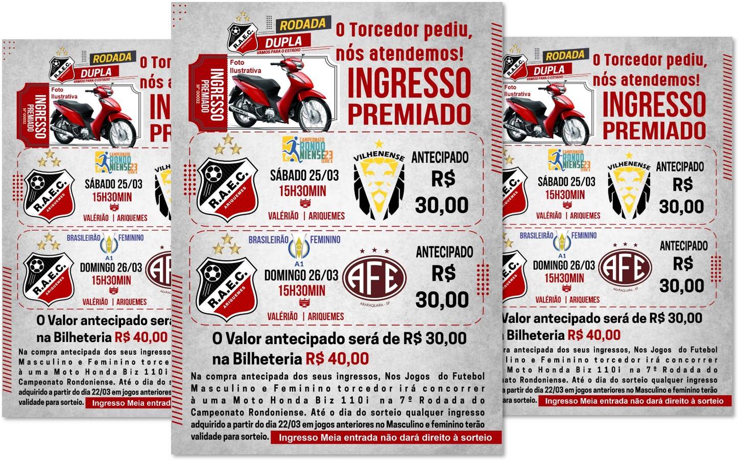 Para atrair torcedores, Real Ariquemes irá sortear moto para quem adquirir ingressos para as partidas do Rondoniense e do Brasileiro Feminino