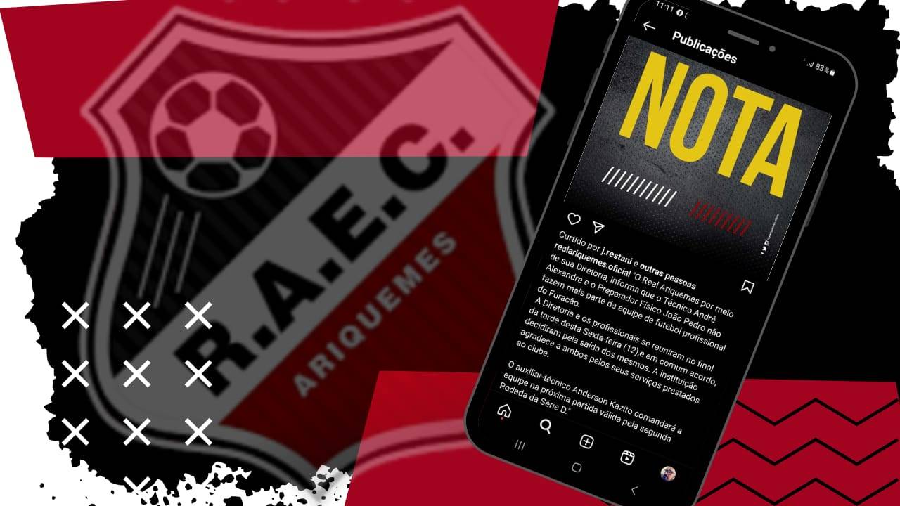 Após eliminação no Rondoniense, Real Ariquemes anuncia saída do técnico André Alexandre e do preparador físico João Pedro
