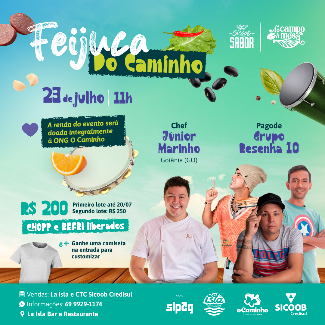 Sicoob Sabor promove feijoada beneficente ‘Feijuca do Caminho’ com pagode e menu do Chef Júnior Marinho