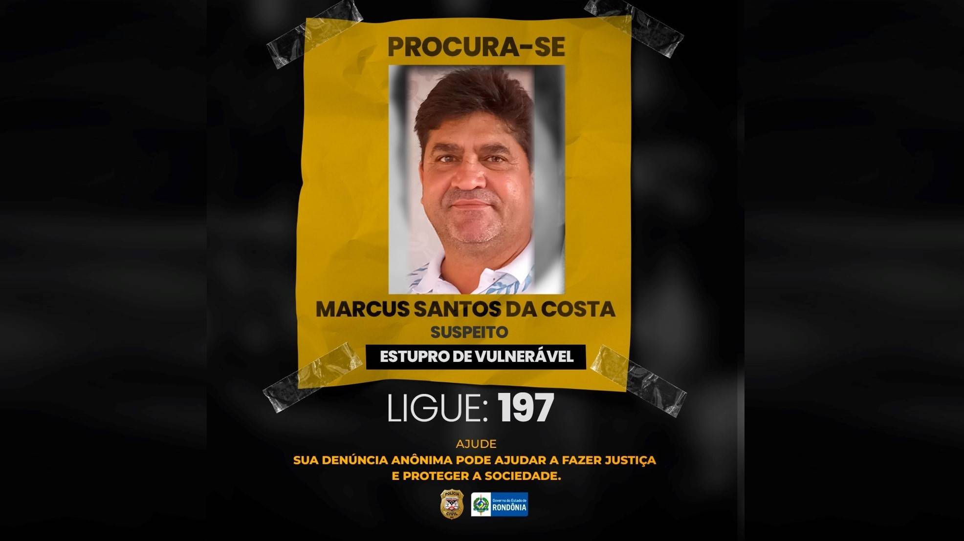 Polícia Civil de Rondônia divulga foto de foragido da justiça suspeito de estuprar crianças em Alto Paraíso