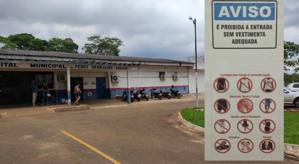 Cartaz proibindo chinelos, roupas curtas e decotes em hospital de Colorado do Oeste rende polêmica nas redes sociais