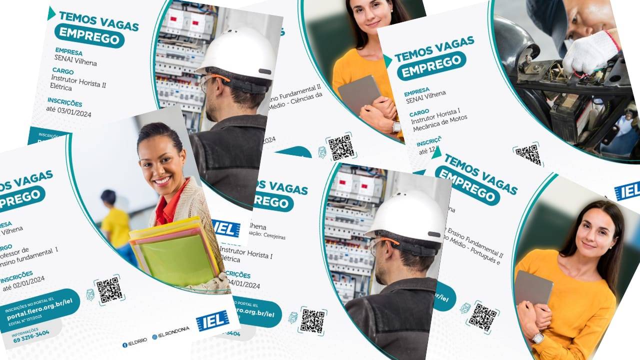 O Senai Vilhena anuncia oportunidades de emprego nas áreas de Educação Profissional e Educação Básica
