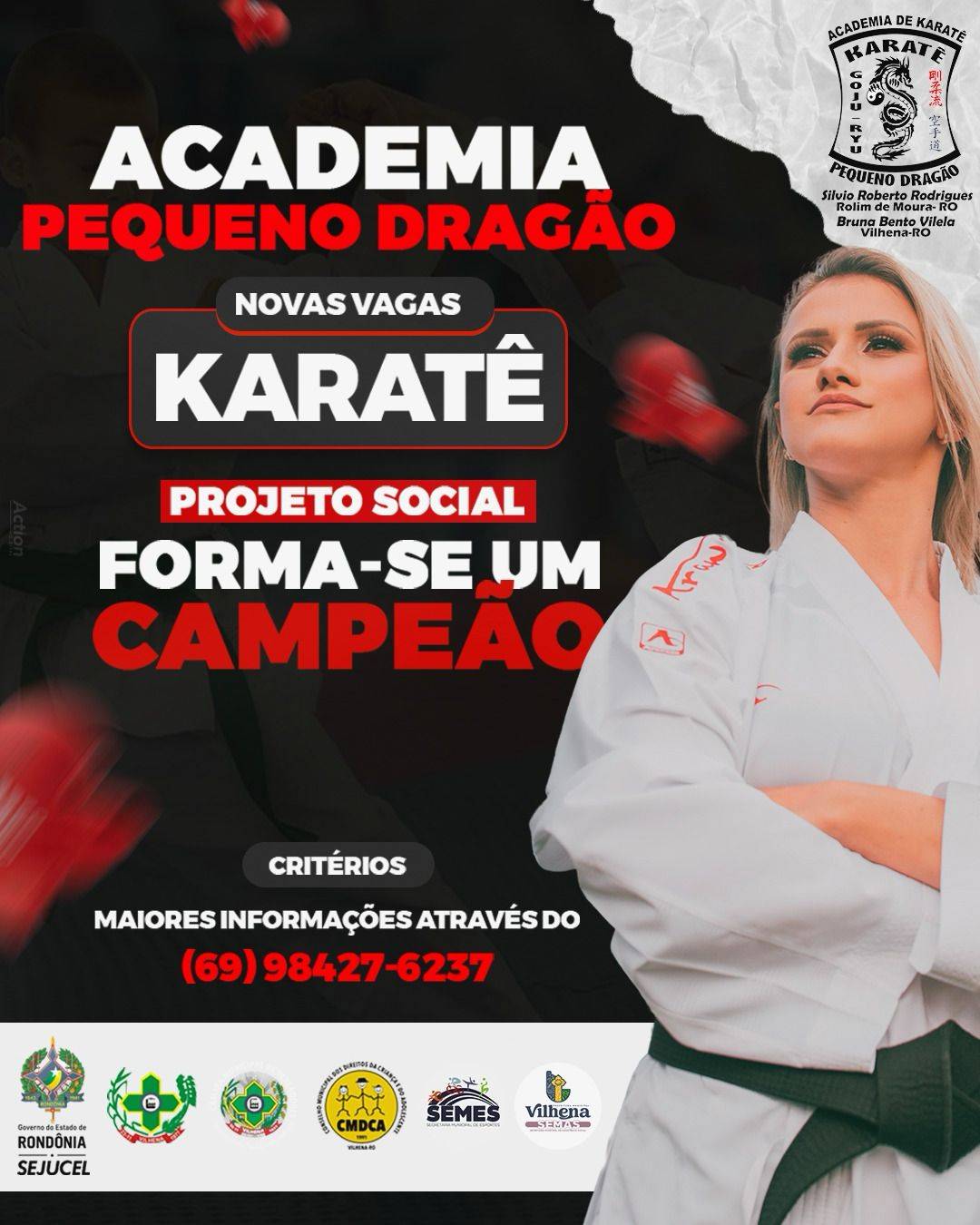 Em Vilhena: academia Pequeno Dragão está com inscrições abertas para o projeto “Forma-se um Campeão”