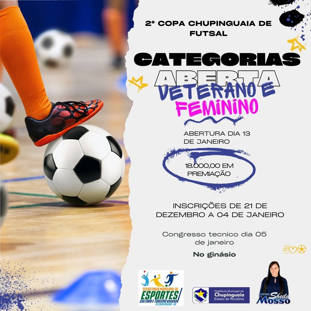 Congresso Técnico da 2ª Copa Chupinguaia de Futsal acontece hoje com transmissão ao vivo pelo YouTube