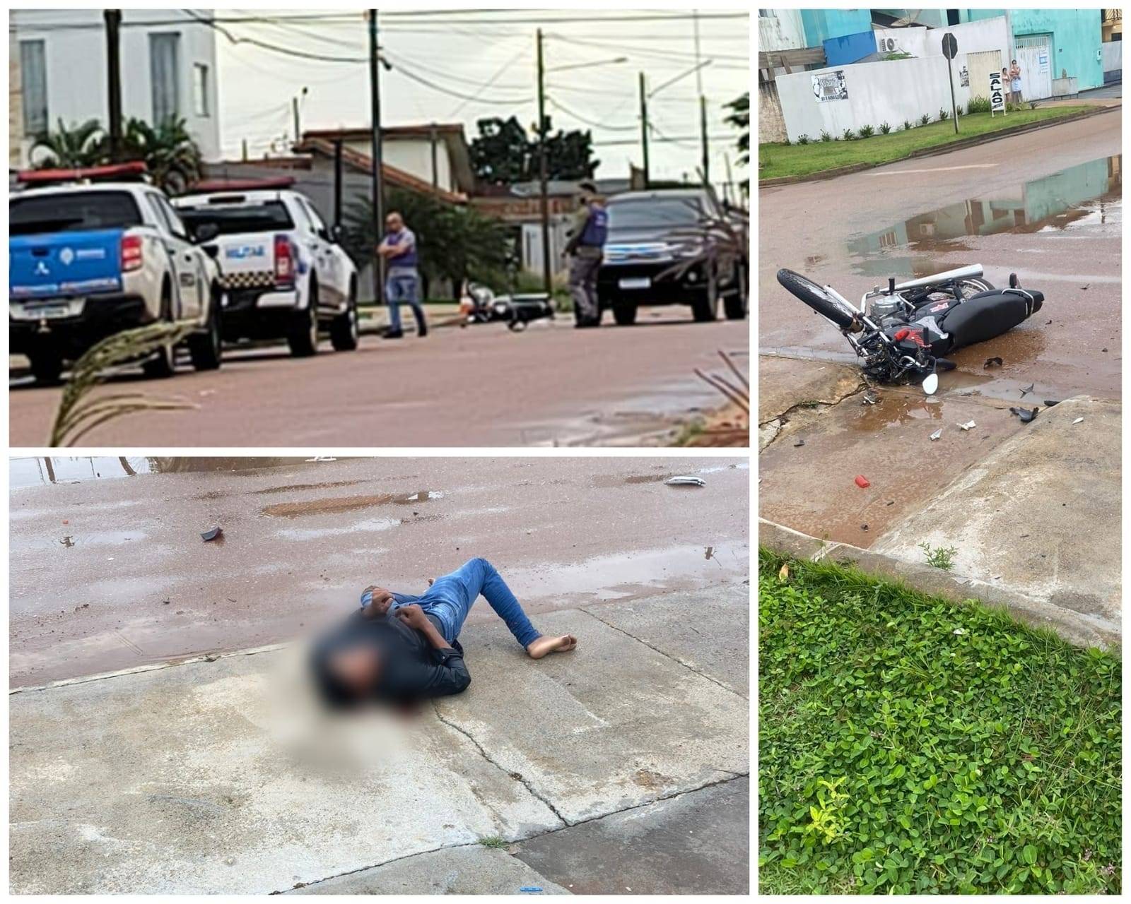 VÍDEO: colisão violenta entre motocicleta e caminhonete deixa jovem ferido em cruzamento de Vilhena