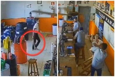 VÍDEO: enfurecida e com porrete na mão, mulher invade loja, ataca homem a pauladas e vídeo viraliza em RO e MT
