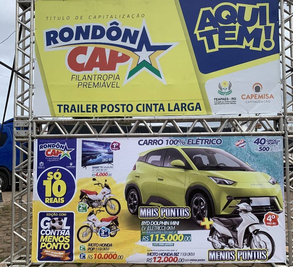 Sorteio do Rondoncap que acontece neste domingo vai ter carro elétrico avaliado em R$ 115 mil entre os prêmios