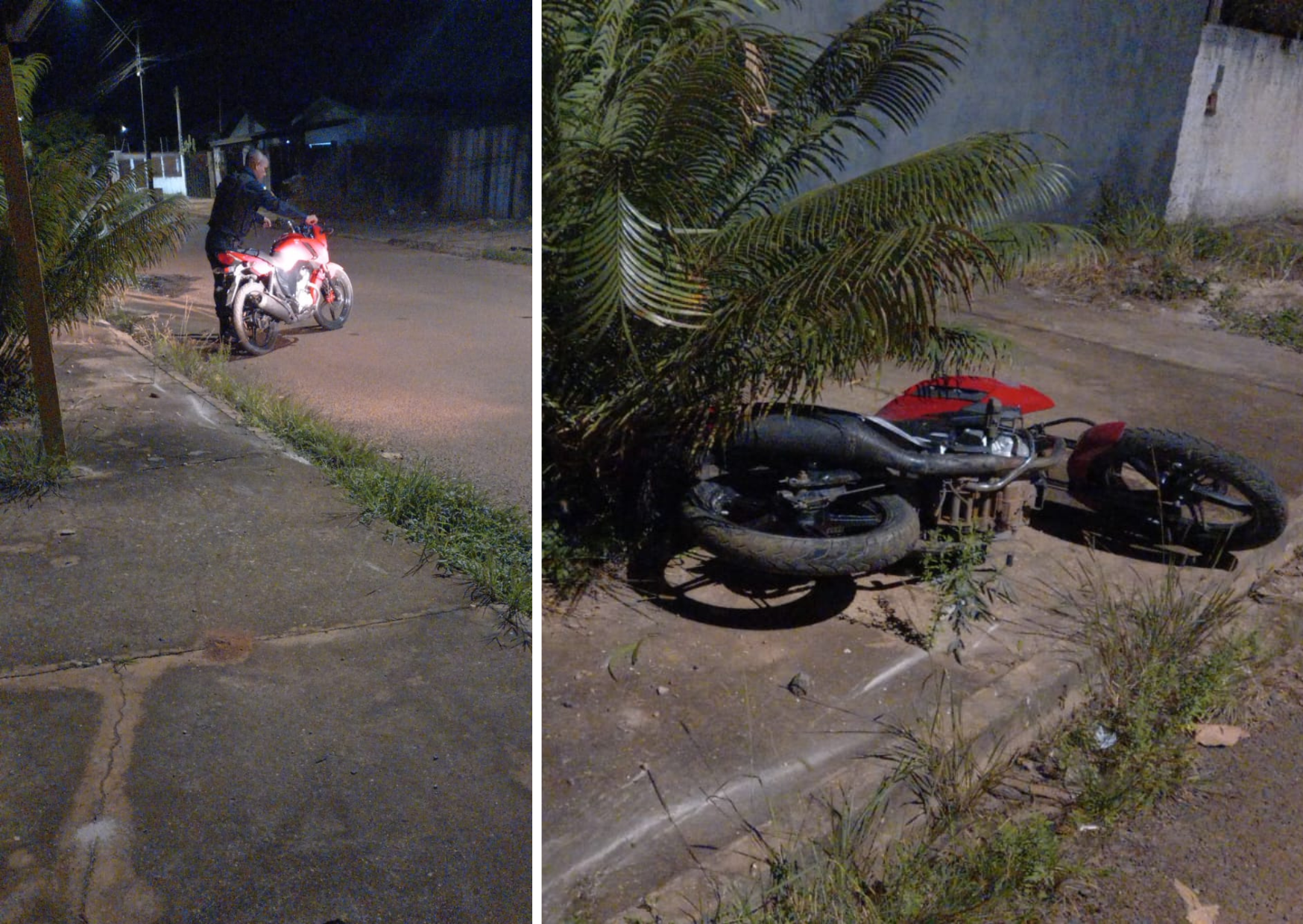Suspeitos em motocicleta não obedecem a ordem de parada da polícia, sofrem queda e fogem a pé deixando moto furtada para trás