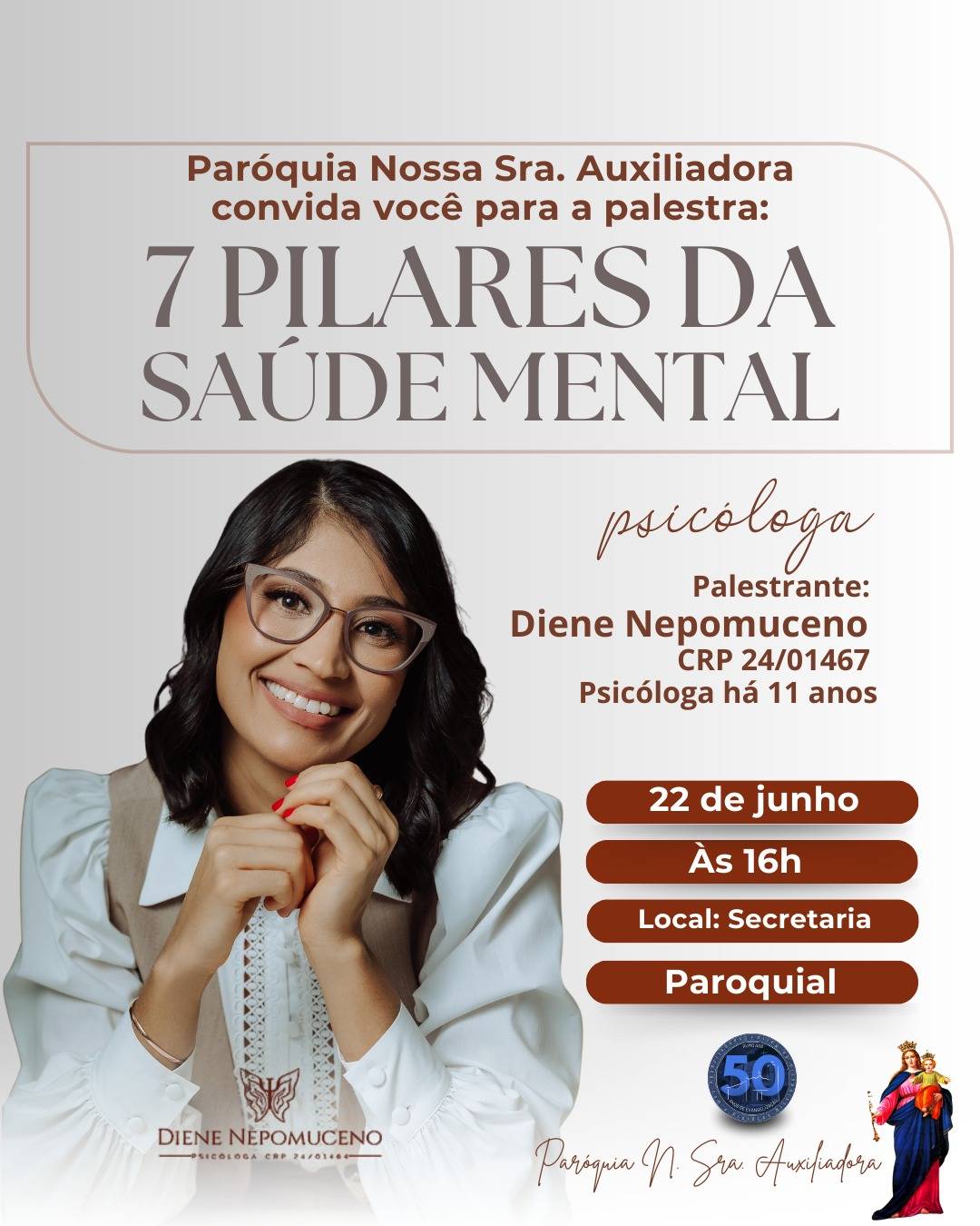 Em Vilhena, Paróquia Nossa Senhora Auxiliadora realiza amanhã, palestra gratuita sobre saúde mental