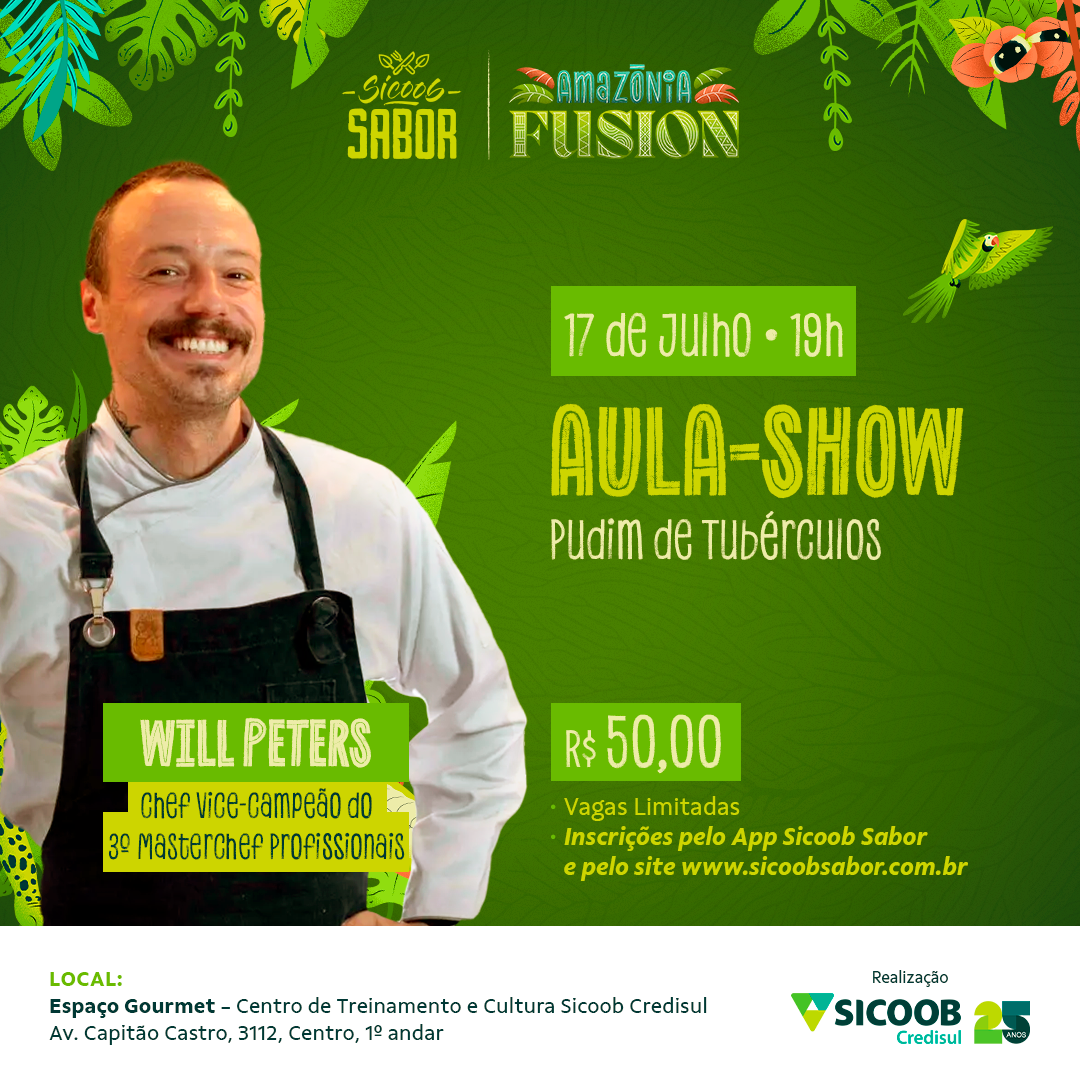 Will Peters, finalista do MasterChef, vai comandar aula-show e Chef Black no Sicoob Sabor