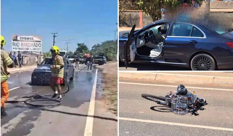 ASSISTA: vídeos que mostram revolta e ataque com fogo após carro atropelar ciclista em Cacoal viralizam em Rondônia