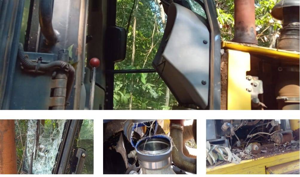 Vândalos destroem trator de esteira do DER que prestava serviços à Prefeitura de Vilhena na abertura de estrada