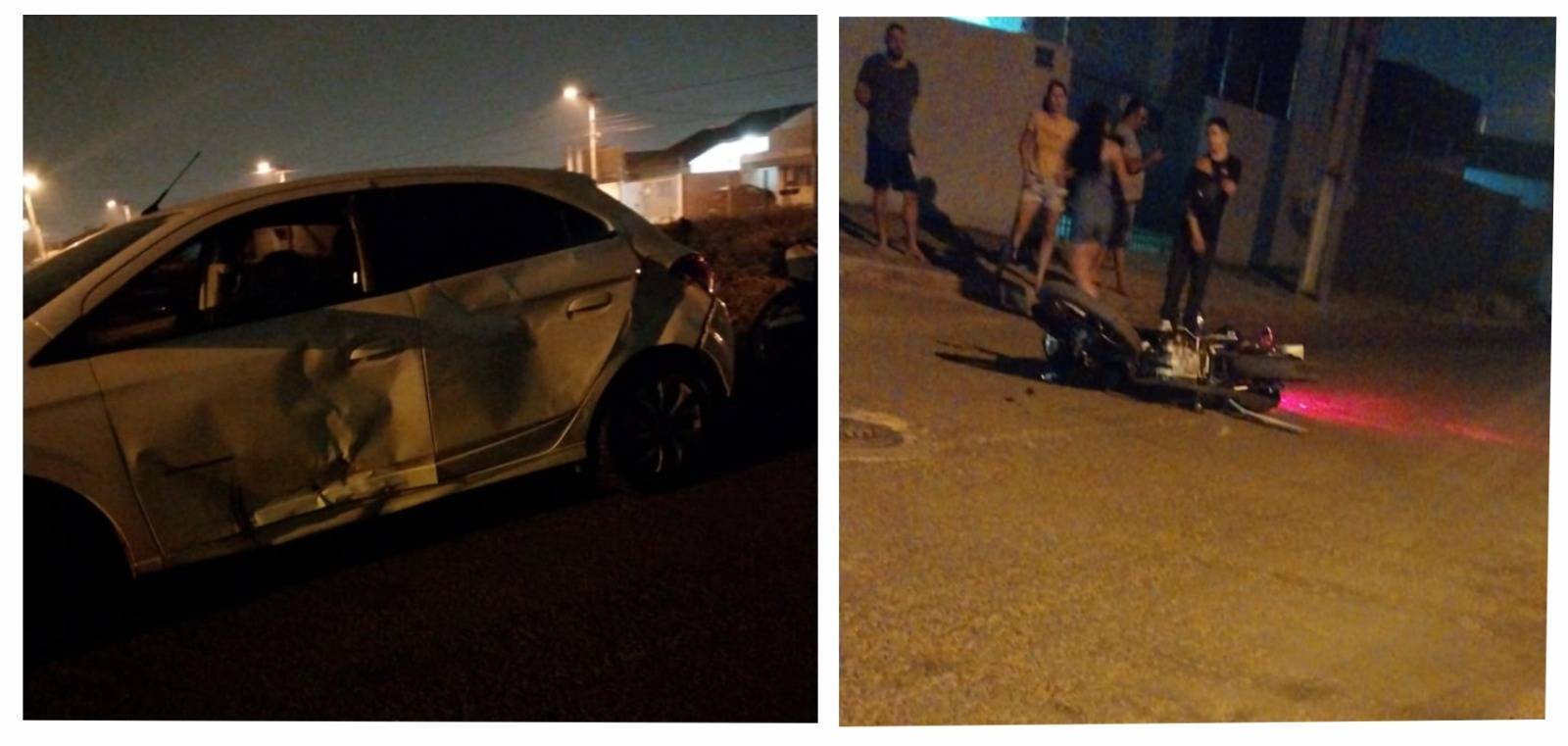 ASSISTA VÍDEO: câmera registra batida violenta entre motocicleta e carro em cruzamento de bairro, em Vilhena