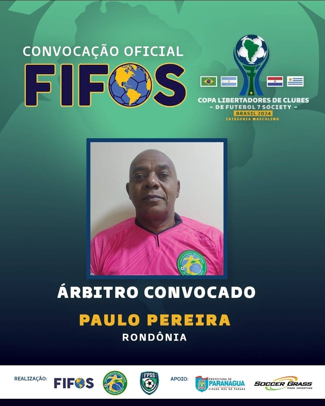 Árbitro vilhenense é convocado e irá atuar na Copa Libertadores de Clubes de Futebol 7 Society que acontece no Paraná