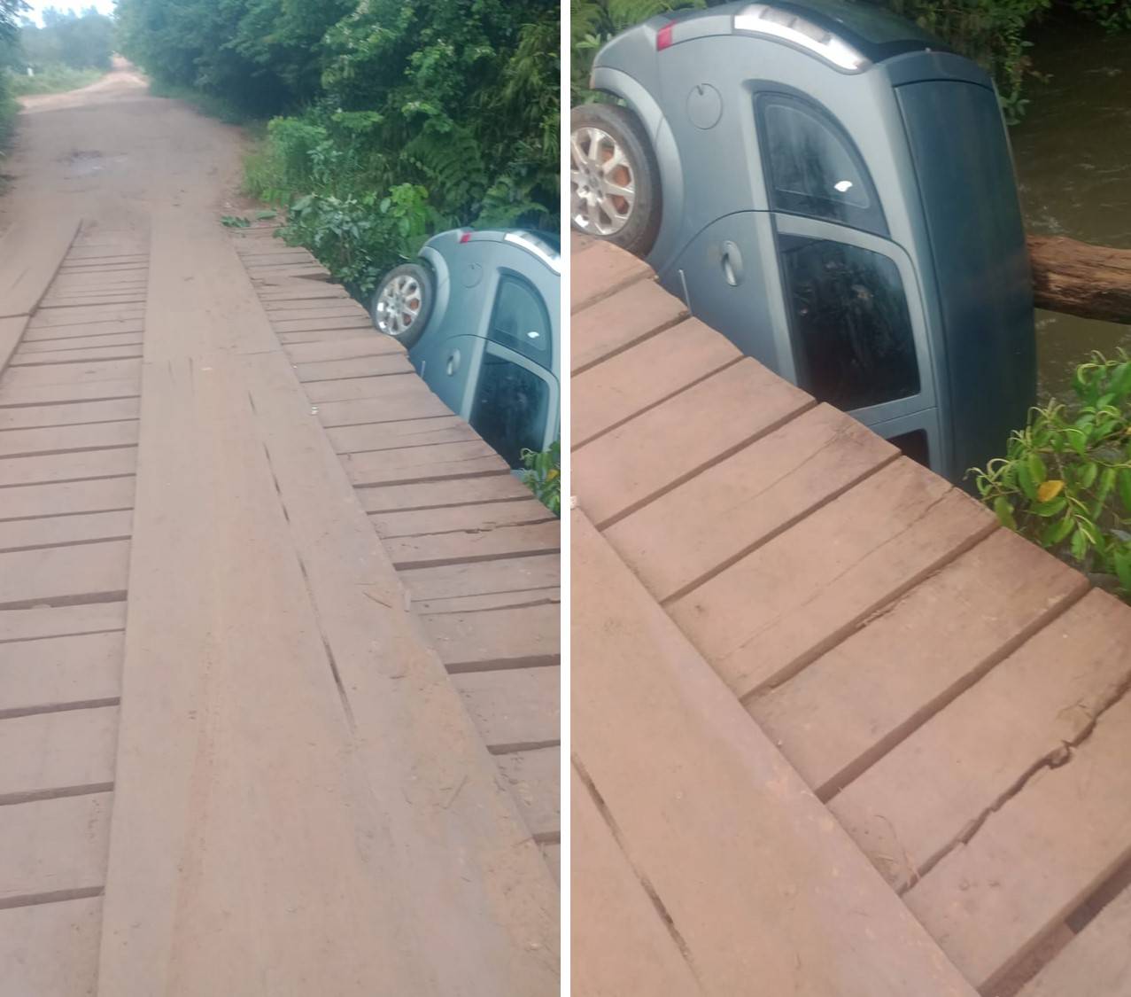 Motorista despenca de ponte com carro emprestado após ser fechado por motociclista em Vilhena