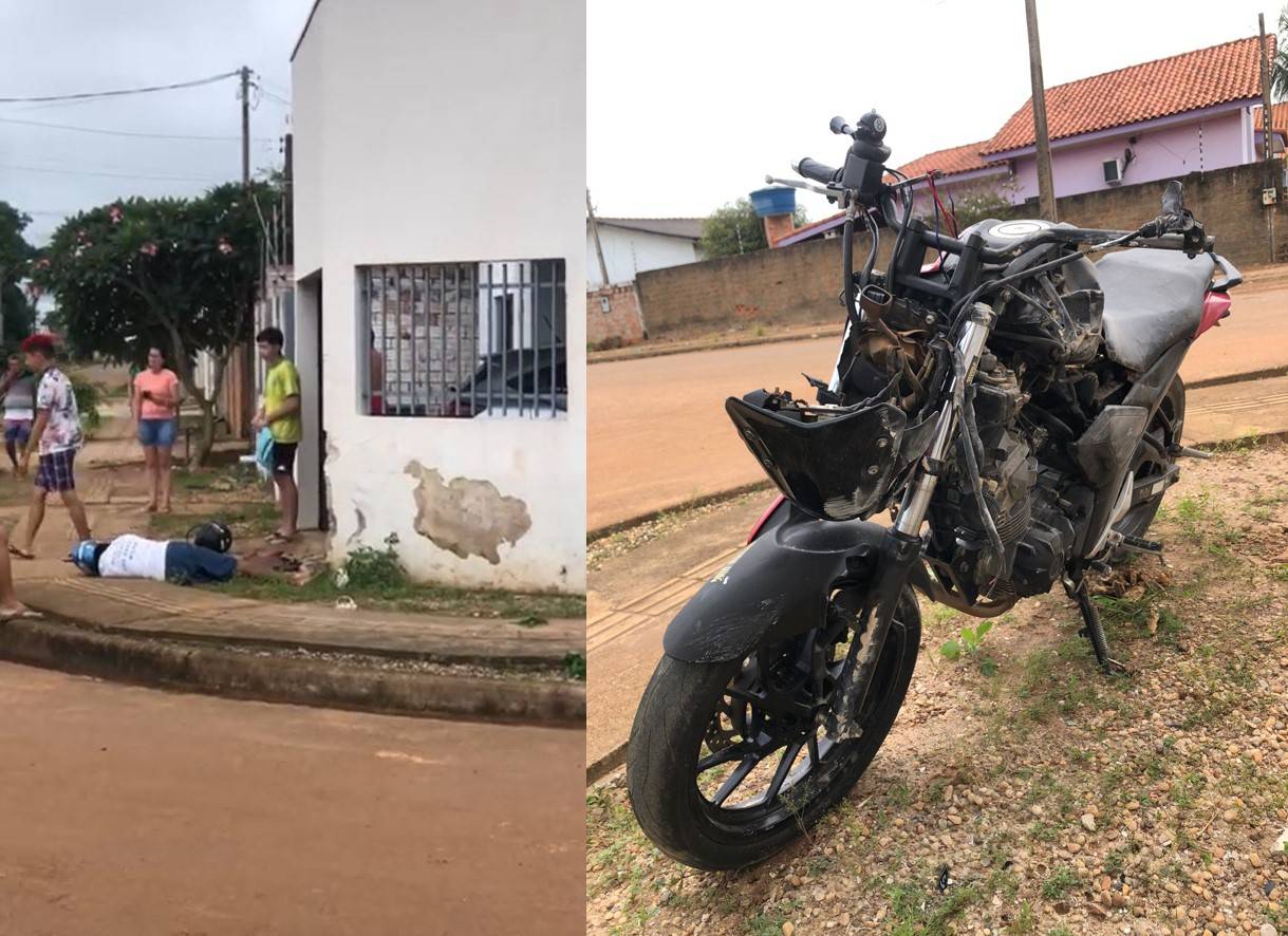 VÍDEO: Pilotando uma motocicleta, jovem erra curva e colide violentamente contra canto de muro, em Vilhena