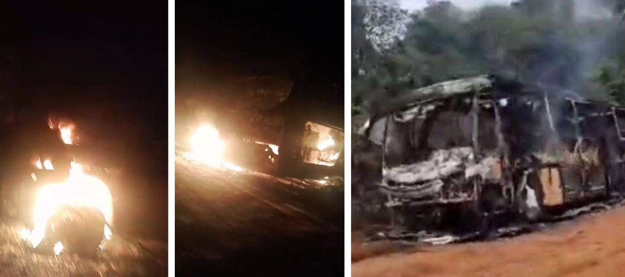 ASSISTA VÍDEOS – Ônibus da Eucatur é consumido por incêndio na BR-174, entre Vilhena e Juína; passageiros saem ilesos
