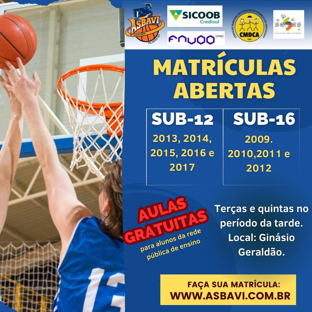 Associação de Basquete de Vilhena está com inscrições abertas para novos alunos; saiba como efetuar a matrícula