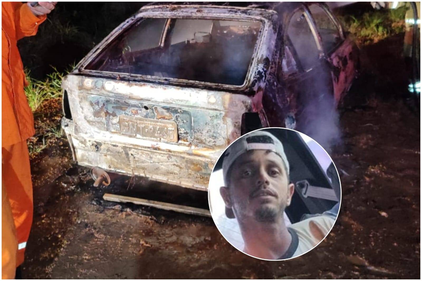 Preso com queimadura na perna, rapaz de 24 anos é suspeito de ajudar a incinerar carro com homem no porta-malas, em Vilhena