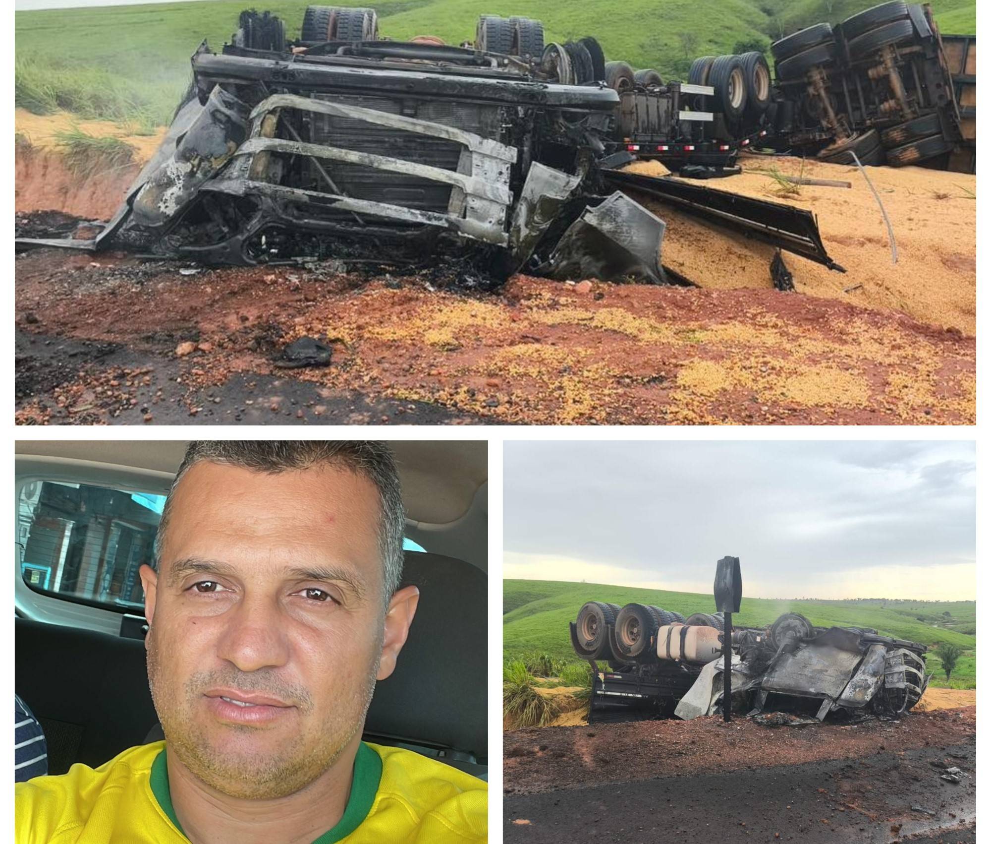Carreta dirigida por morador de Rolim de Moura tomba e pega fogo em Corumbiara; corpo da possível vítima ainda está sendo procurado