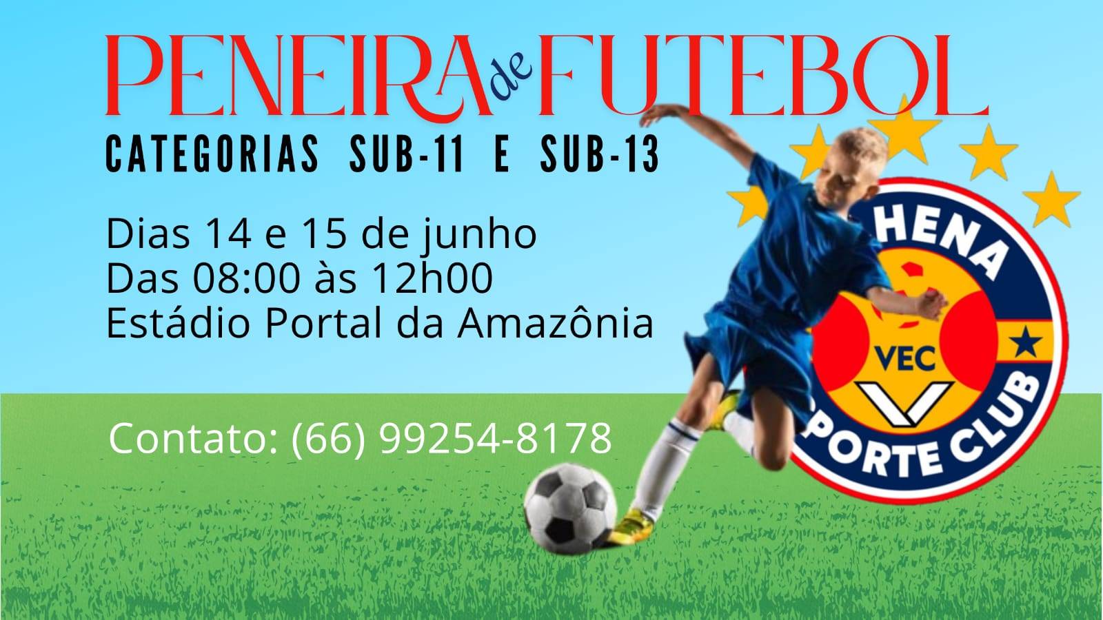No estádio Portal da Amazônia, em Vilhena, VEC vai promover “peneira” para formação de equipes nas categorias Sub-11 e Sub-13