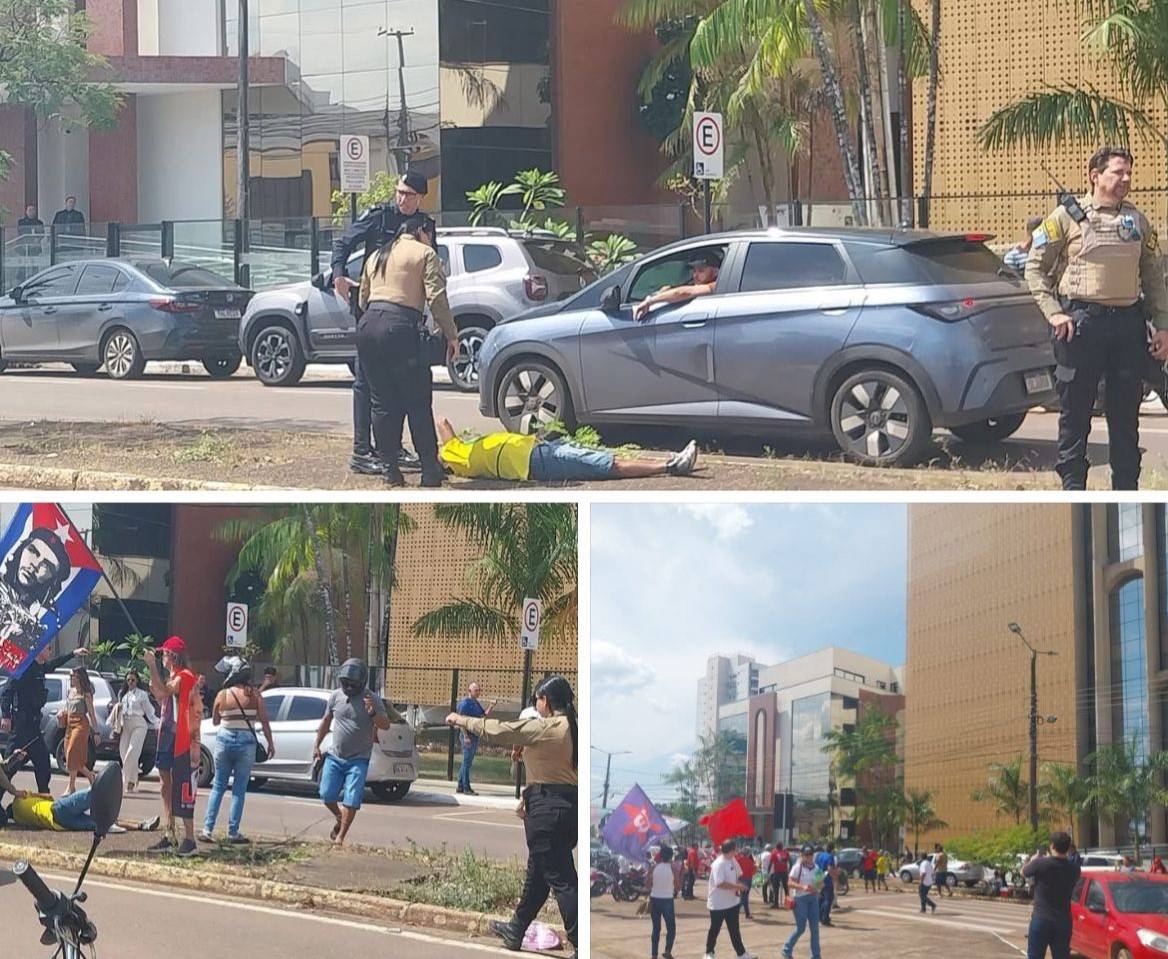 VÍDEO: apoiadores de Lula e manifestantes contrários à visita do presidente a Rondônia protagonizam pancadaria em Porto Velho