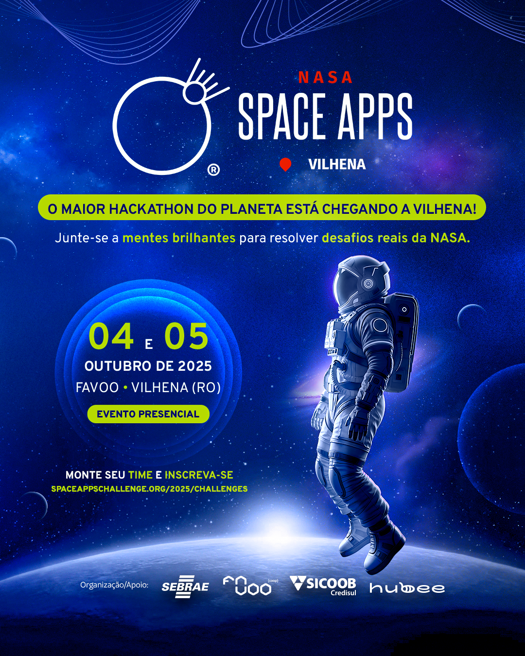 Com apoio da Sicoob Credisul, NASA Space Apps Challenge 2025 aporta em Vilhena (RO) com maratona de inovação e tecnologia