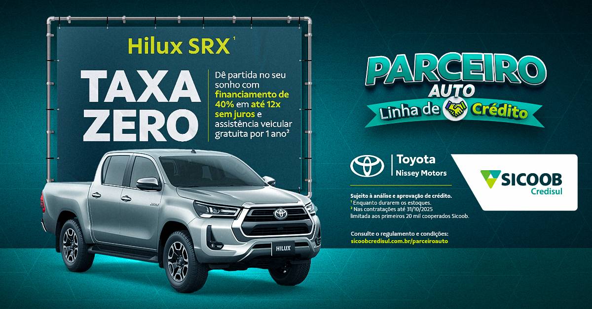 Sicoob Credisul oferece taxa zero para financiamento da nova Hilux SRX 2025