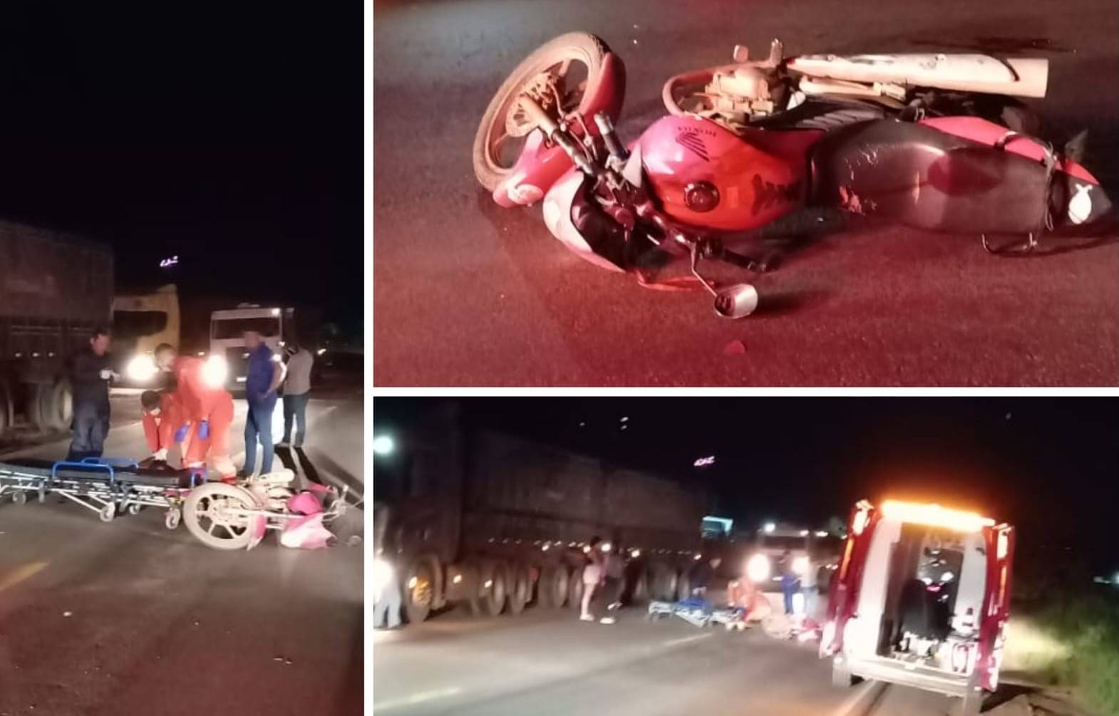 Sitiante fica gravemente ferido após ter motocicleta atingida por carreta na BR 364, em Vilhena; Bombeiros socorreram a vítima