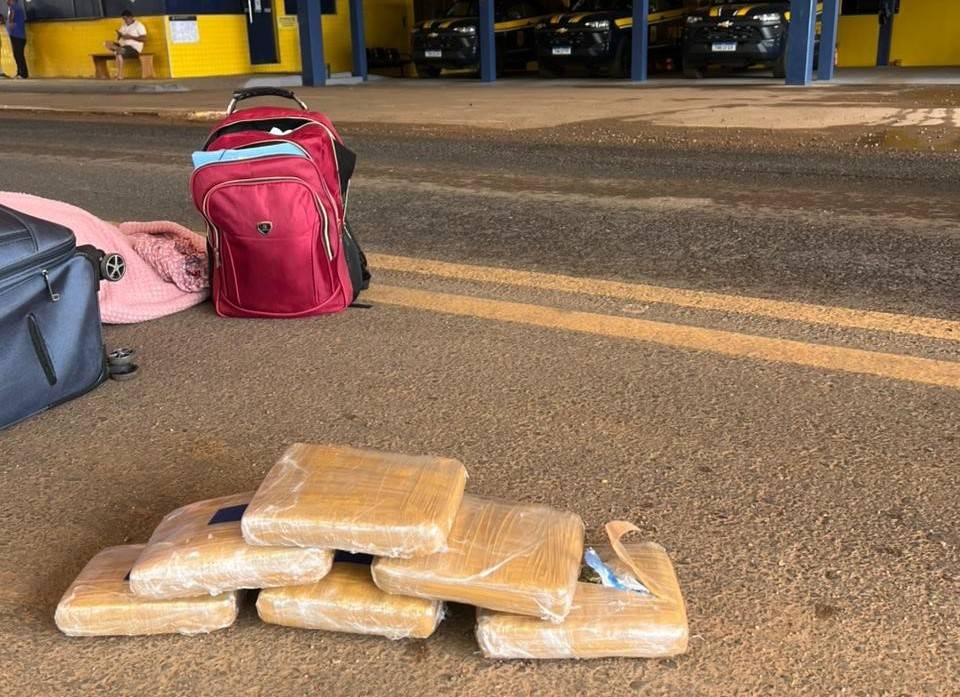 Durante fiscalização da PRF em ônibus na BR 364, em Vilhena, homem é preso levando mais de 6 kg de “supermaconha” para Cuiabá