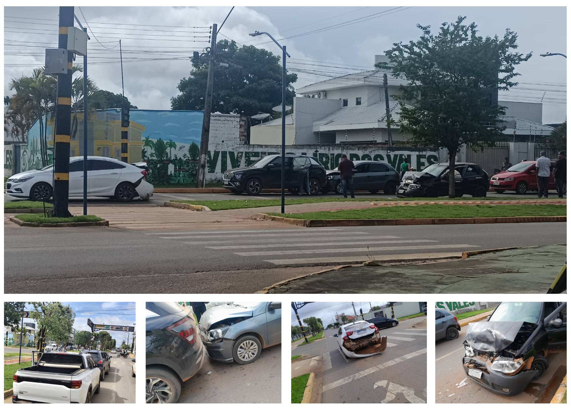 Engavetamentos quase simultâneos envolvem sete veículos na Avenida Presidente Nasser, em Vilhena