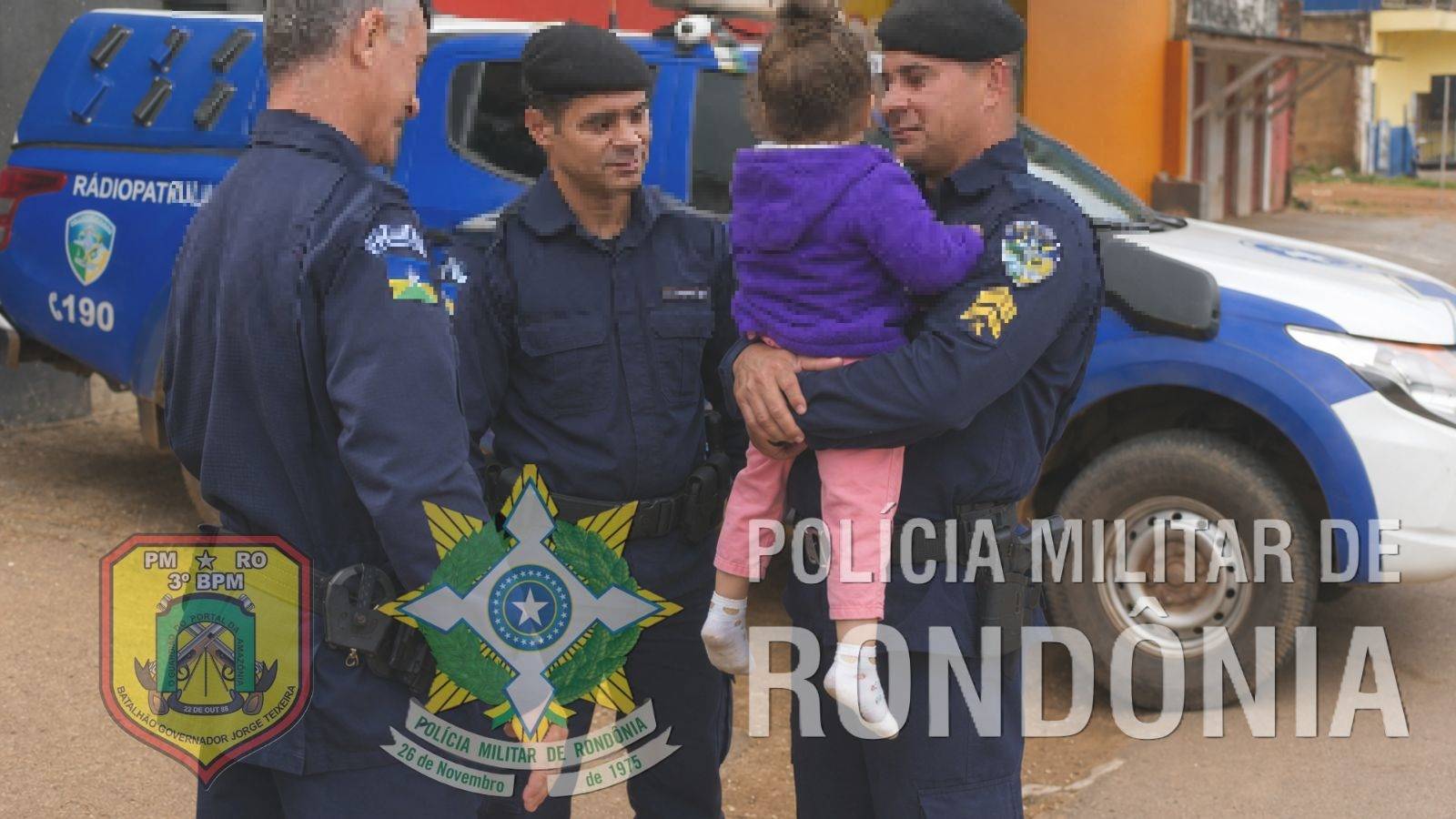 Polícia Militar acolhe e garante segurança de criança de apenas 2 anos que estava perdida e chorando pelas ruas, em Vilhena