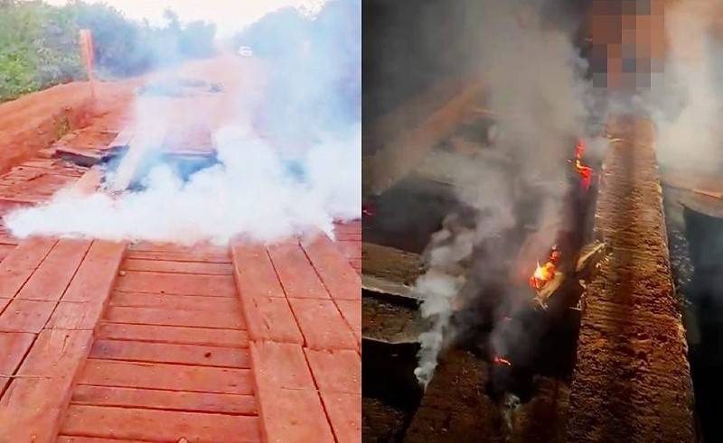 ASSISTA VÍDEO: ponte em rodovia que liga Vilhena a Juína é destruída após incêndio criminoso; prefeito comenta em entrevista a TV