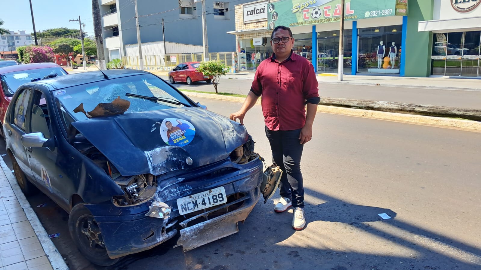 Candidato a deputado federal de Vilhena confirma causa do acidente que derrubou poste em avenida: cachorro atravessando a pista