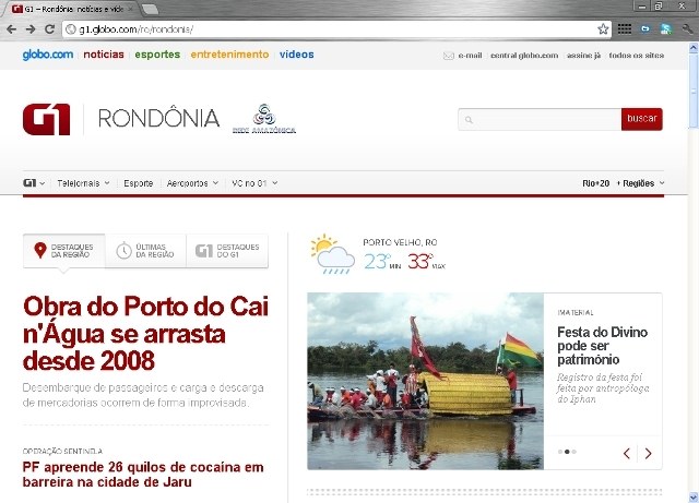Portal de notícias da Globo implanta para divulgar notícias de Rondônia