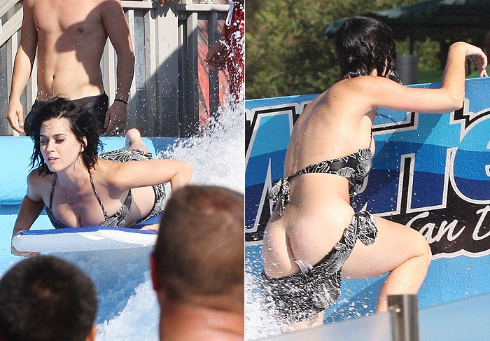 Biquíni traiçoeiro deixa Katy Perry de bumbum de fora no parque